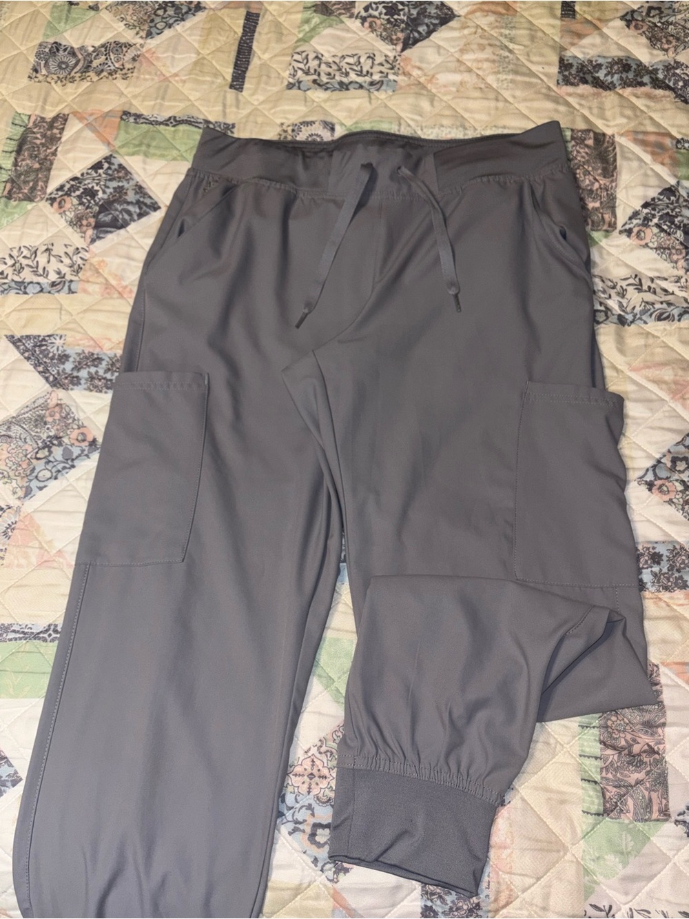 Med Couture Gray Cargo Jogger Pants with Elastic Cuffs